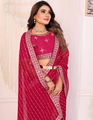 georgette embroidered & sequin work bollywood fancy saree (madhvi-pink) 5