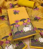 yellow zari woven banarasi dress materials