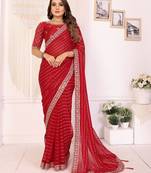 georgette embroidered & sequin work bollywood fancy saree (madhvi-red)