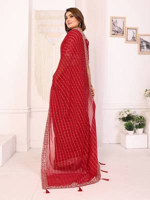 georgette embroidered & sequin work bollywood fancy saree (madhvi-red) 3
