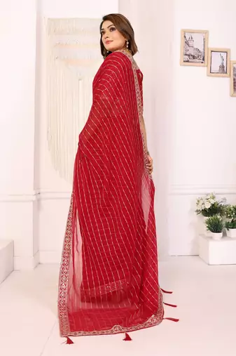 georgette embroidered & sequin work bollywood fancy saree (madhvi-red)