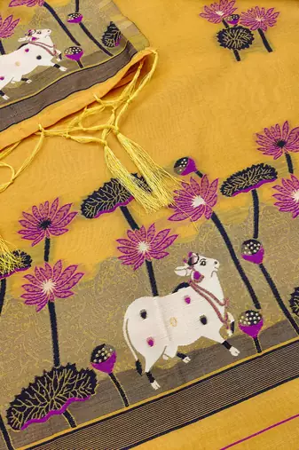 yellow zari woven banarasi dress materials