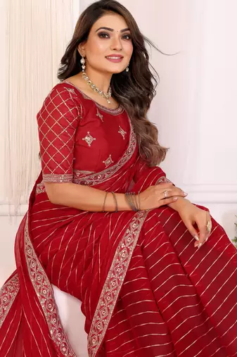 georgette embroidered & sequin work bollywood fancy saree (madhvi-red)