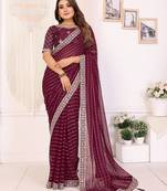 georgette embroidered & sequin work bollywood fancy saree (madhvi-wine)