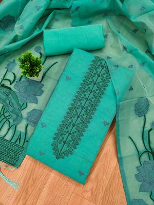 sea green zari woven banarasi dress materials 2