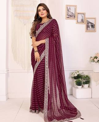 georgette embroidered & sequin work bollywood fancy saree (madhvi-wine) 2