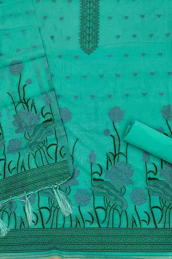 sea green zari woven banarasi dress materials