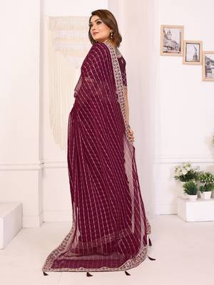 georgette embroidered & sequin work bollywood fancy saree (madhvi-wine) 3