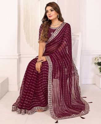 georgette embroidered & sequin work bollywood fancy saree (madhvi-wine) 4