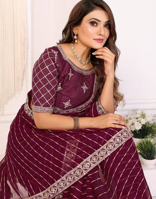 georgette embroidered & sequin work bollywood fancy saree (madhvi-wine) 5