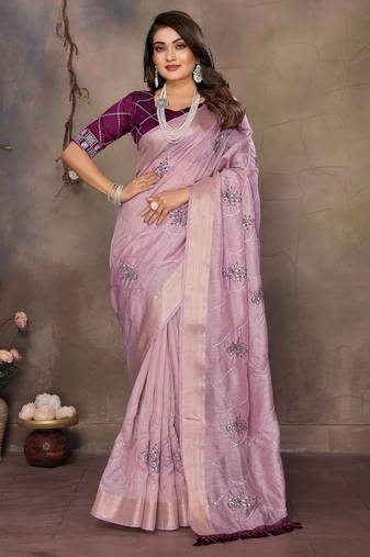 chiffon net embroidery work bollywood fancy saree (vedangi-lavender)