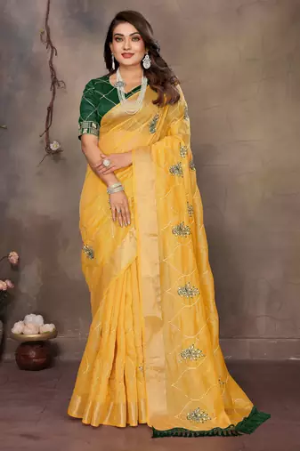 chiffon net embroidery work bollywood fancy saree (vedangi-musatrd)