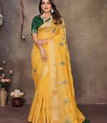 chiffon net embroidery work bollywood fancy saree (vedangi-musatrd)