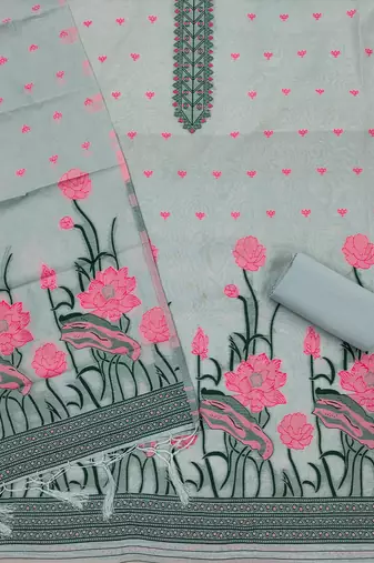 grey zari woven banarasi dress materials