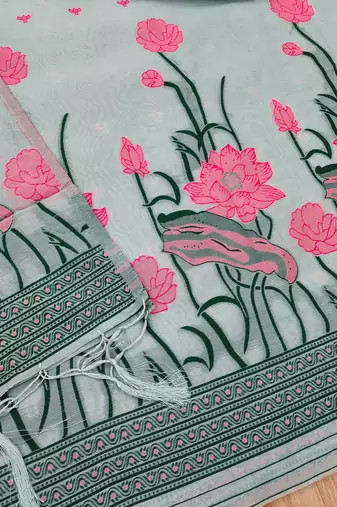 grey zari woven banarasi dress materials