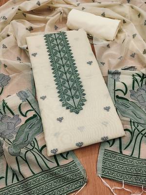 off white zari woven banarasi dress materials 1