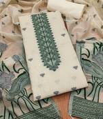 off white zari woven banarasi dress materials