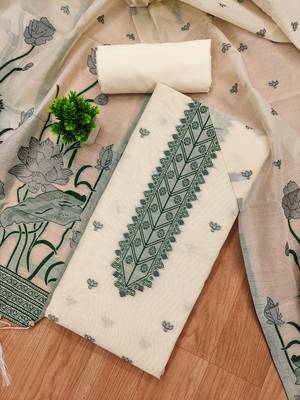 off white zari woven banarasi dress materials 2