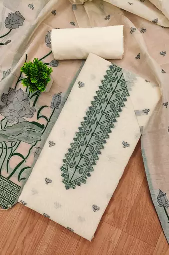 off white zari woven banarasi dress materials