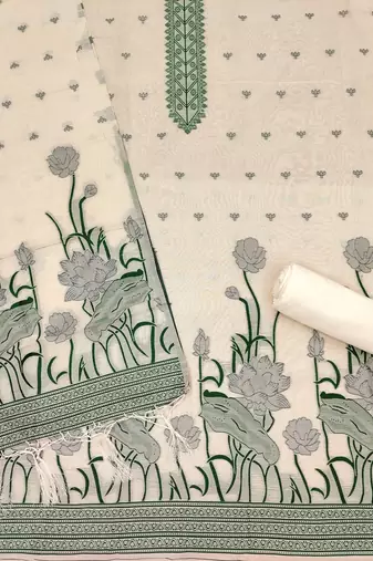 off white zari woven banarasi dress materials