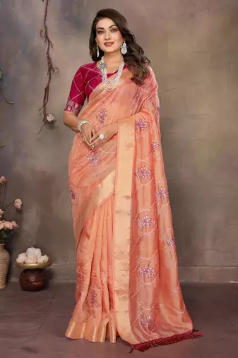chiffon net embroidery work bollywood fancy saree (vedangi-orange)