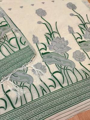 off white zari woven banarasi dress materials 4