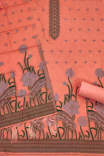 peach zari woven banarasi dress materials
