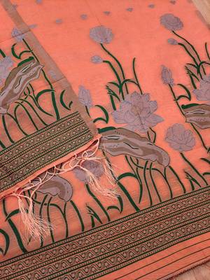 peach zari woven banarasi dress materials 4