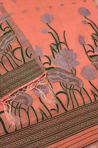 peach zari woven banarasi dress materials