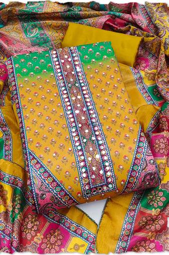 mustard chinon pakistani pattern dress material