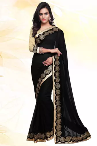Black embroidered georgette saree with blouse