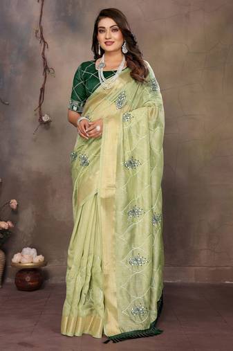 chiffon net embroidery work bollywood fancy saree (vedangi-pista)