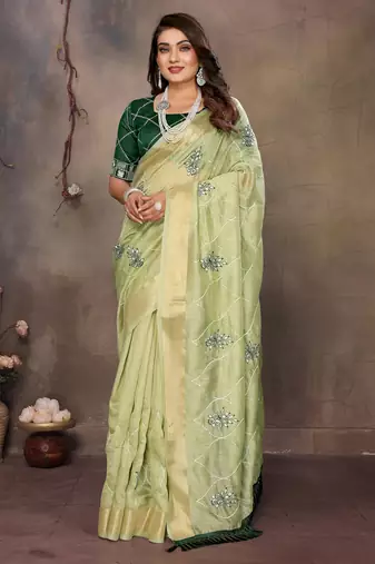 chiffon net embroidery work bollywood fancy saree (vedangi-pista)