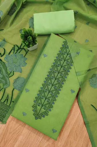 light green zari woven banarasi dress materials