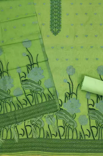 light green zari woven banarasi dress materials
