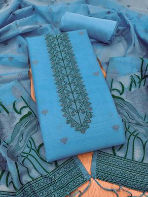 aqua blue zari woven banarasi dress materials 1