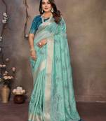 chiffon net embroidery work bollywood fancy saree (vedangi-turquoise)