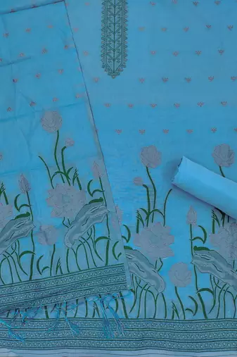 aqua blue zari woven banarasi dress materials