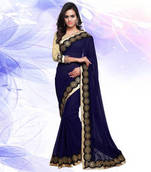 Navy Blue embroidered georgette saree with blouse