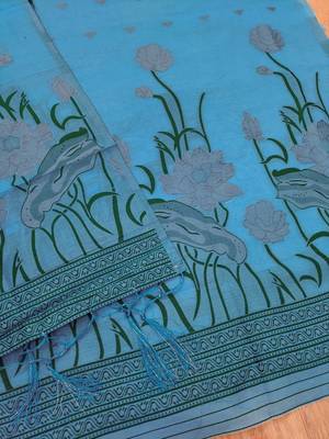 aqua blue zari woven banarasi dress materials 4