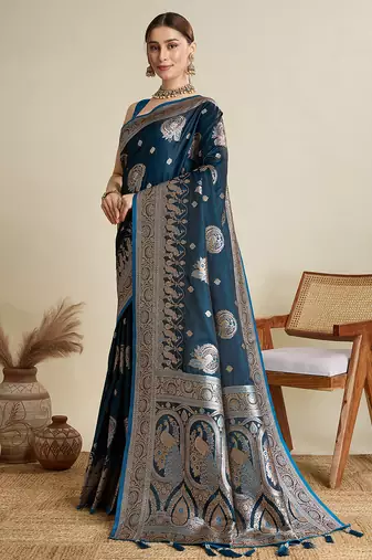 soft litchi art silk banarasi art silk jacquard saree (str-rajgharana-01-firozi)