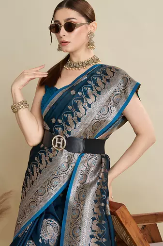 soft litchi art silk banarasi art silk jacquard saree (str-rajgharana-01-firozi)