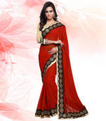 Red embroidered georgette saree with blouse