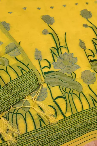 yellow zari woven banarasi dress materials