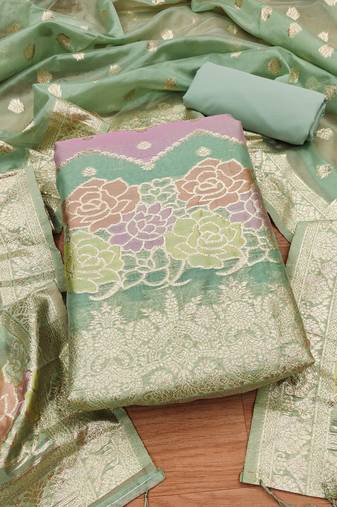 green zari woven banarasi dress materials