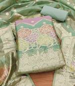green zari woven banarasi dress materials