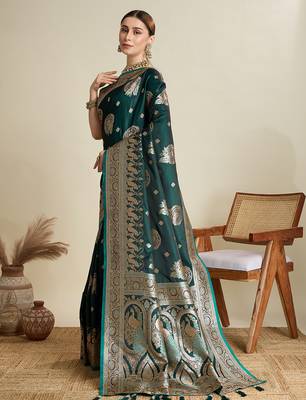 soft litchi art silk banarasi art silk jacquard saree (str-rajgharana-01-green) 2