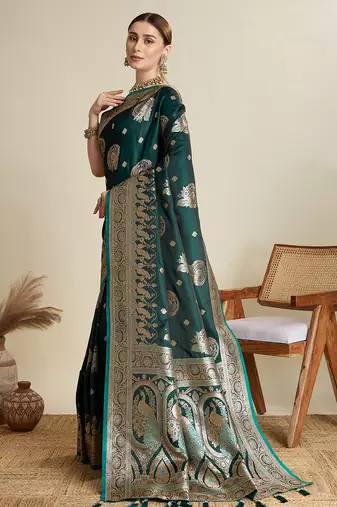 soft litchi art silk banarasi art silk jacquard saree (str-rajgharana-01-green)