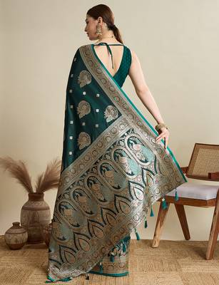 soft litchi art silk banarasi art silk jacquard saree (str-rajgharana-01-green) 3