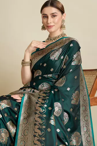 soft litchi art silk banarasi art silk jacquard saree (str-rajgharana-01-green)